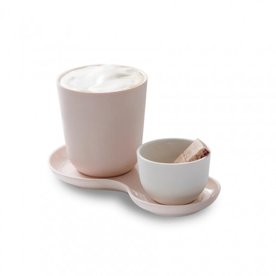Set café gourmand mug coupelle et soucoupe rose et blanc 33cl